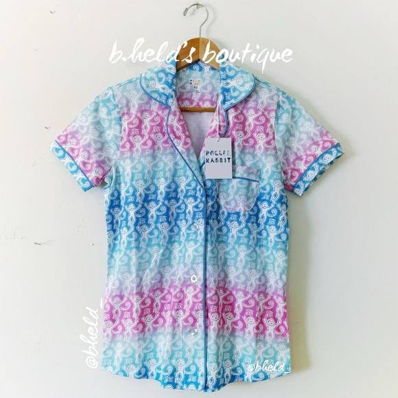 Roller Rabbit Ombre Monkey Polo Pajamas in Multi Cotton Candy Skies Size XS NWT - Picture 5 of 17